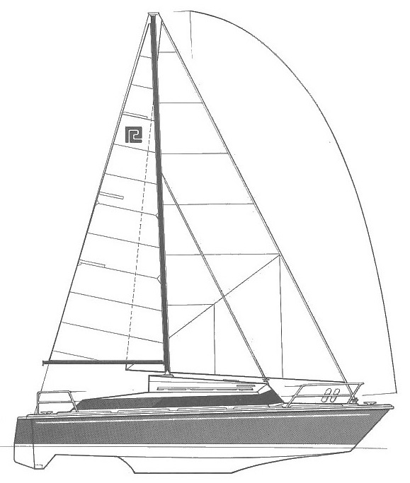 Prout Snowgoose 37 — profile view with clickable zones
